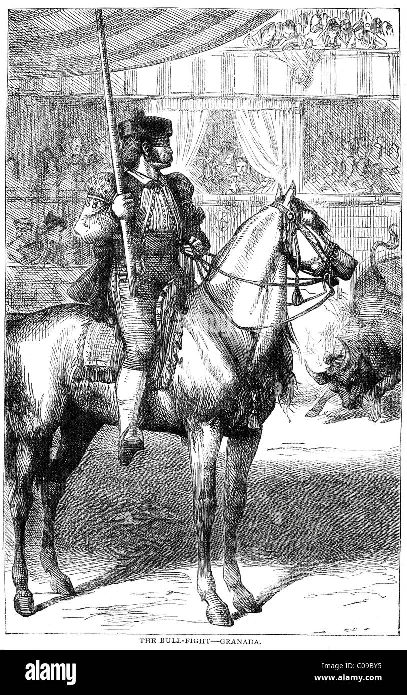 Ein Stierkämpfer steht den Stier in einem Kampf in Granada Stockfoto