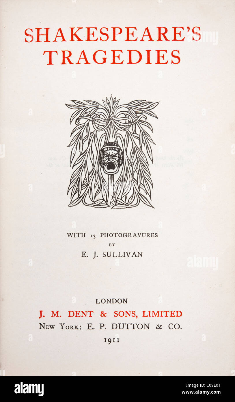 Titelseite der 1911 JM Dent Ausgabe von Shakespeares Dramen Stockfoto