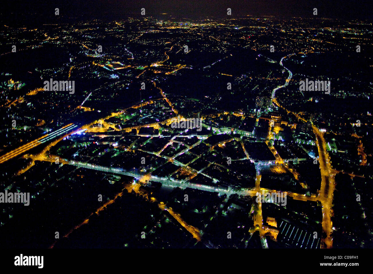 Luftaufnahme, Nacht erschossen, Gelsenkirchen, Ruhrgebiet Region, North Rhine-Westphalia, Germany, Europe Stockfoto