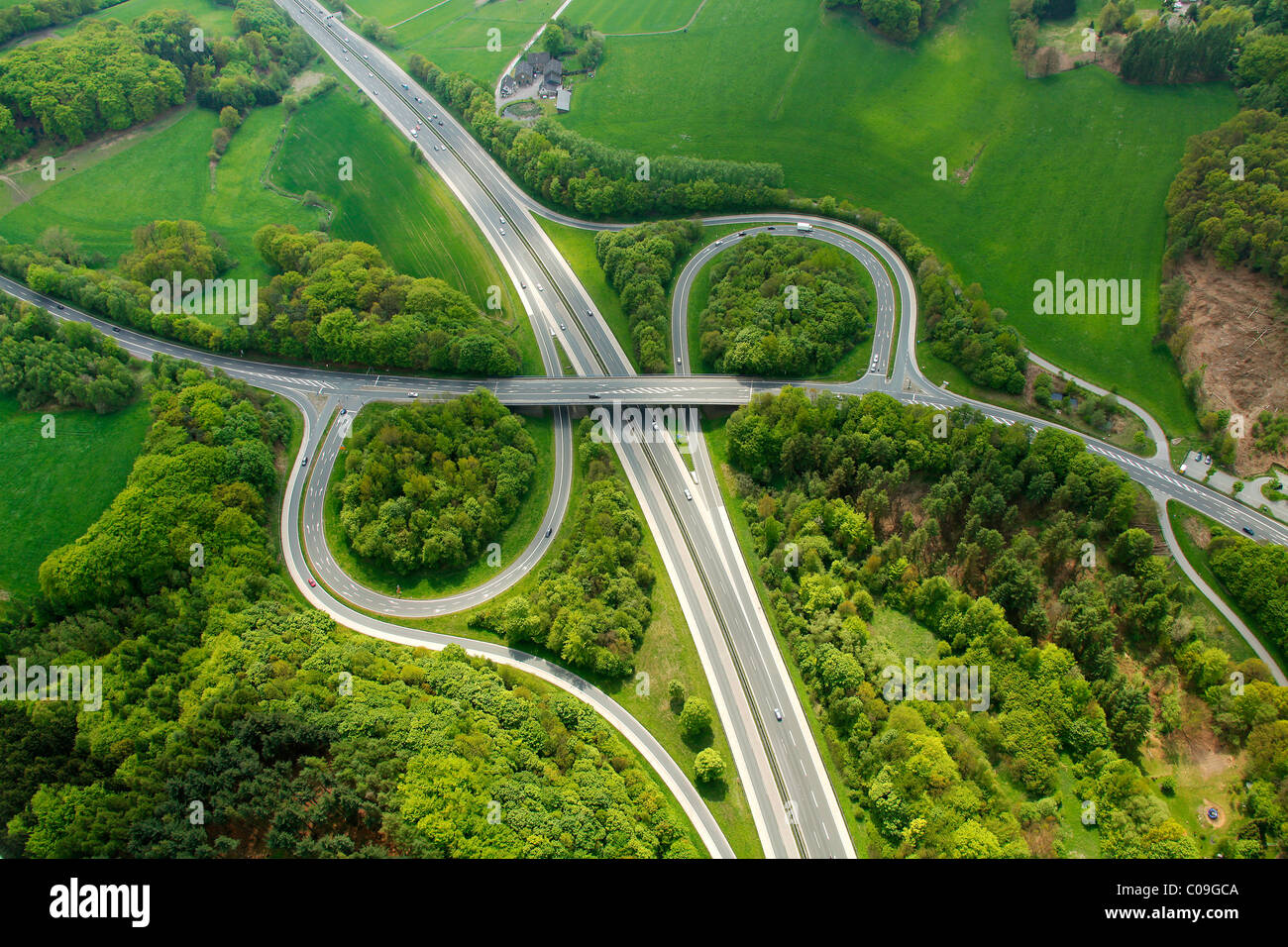 Luftbild, Autobahn A43, Sprockhoevel Rutschen Weg, Ruhrgebiet Region, North Rhine-Westphalia, Deutschland, Europa Stockfoto