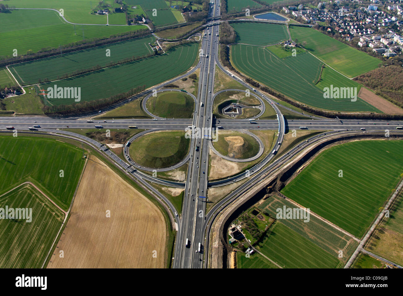A1, Autobahnkreuz Kamener Kreuz, Tangente, Bergkamen, Ruhrgebiet Region, North Rhine-Westphalia, Deutschland, Europa Stockfoto