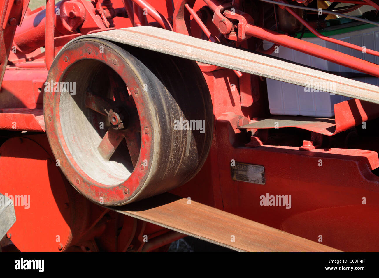 Riemenscheibe und Riemen Laufwerk auf Landmaschinen Stockfoto