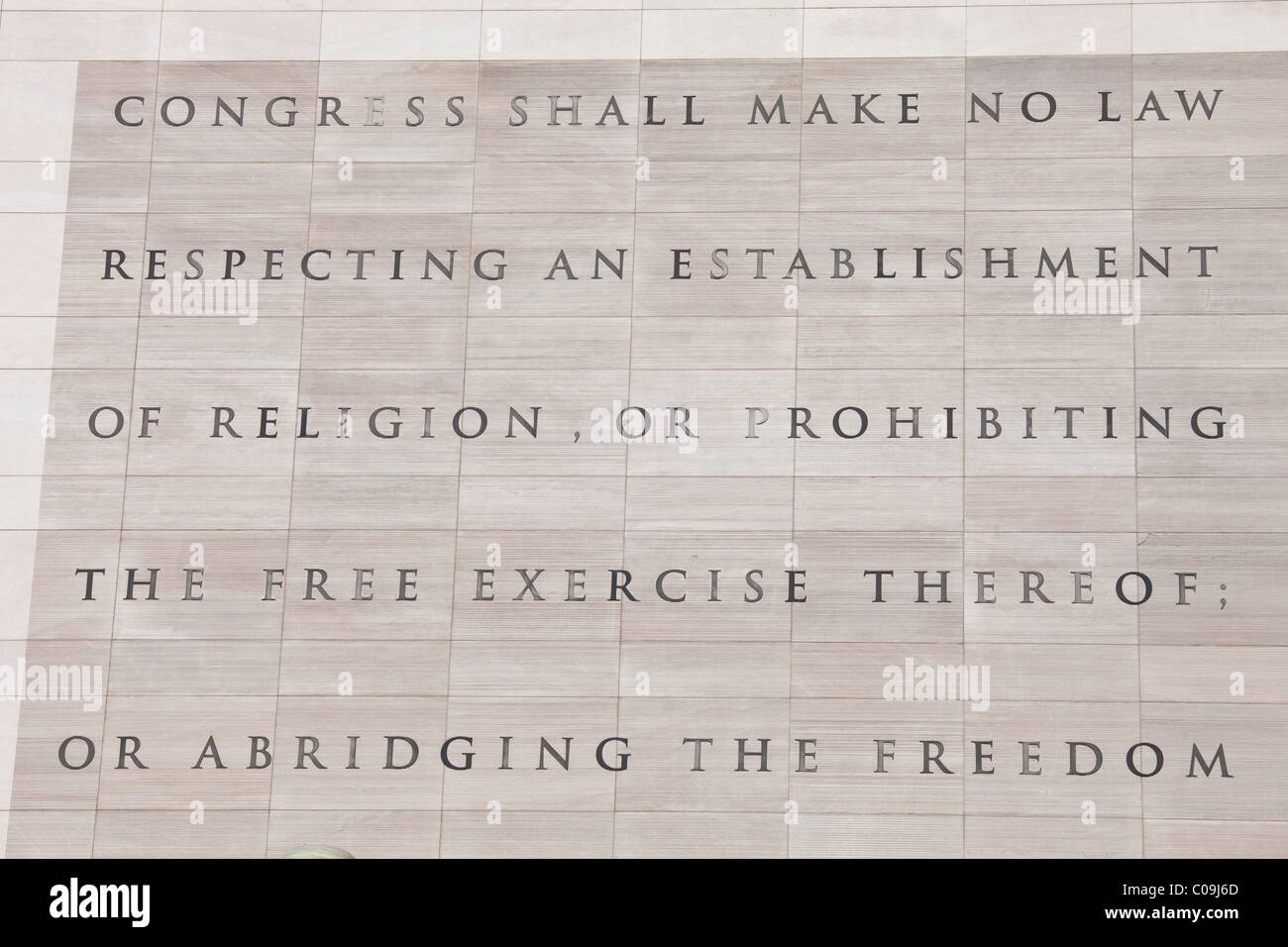 Das First Amendment außerhalb der Newseum in Washington, D.C. Stockfoto