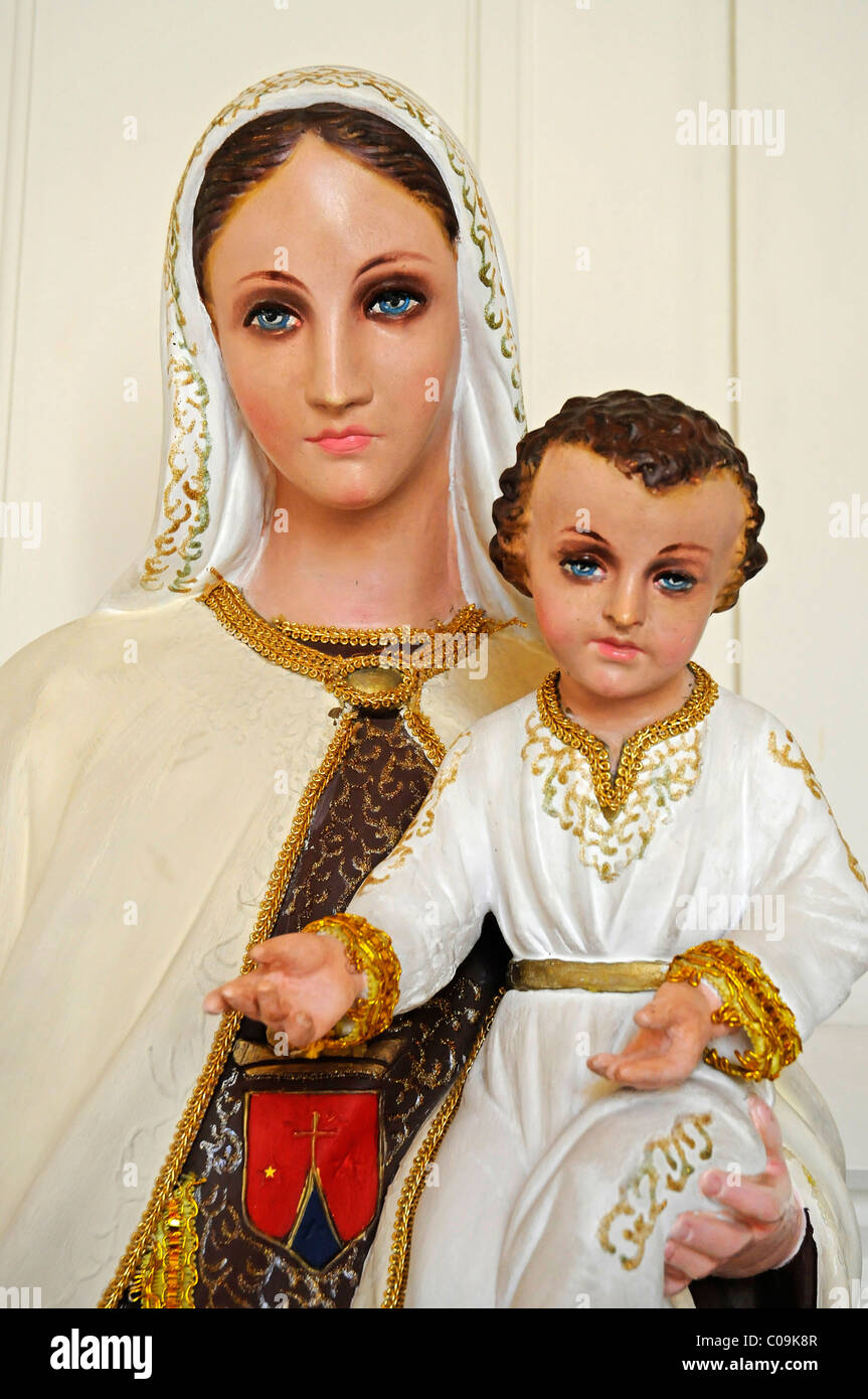 Maria, Jesus, Jungfrau Maria, Skulptur, Catedral de San Marcos Kathedrale, Kirche, Arica, Norte Grande, Nord-Chile, Chile Stockfoto