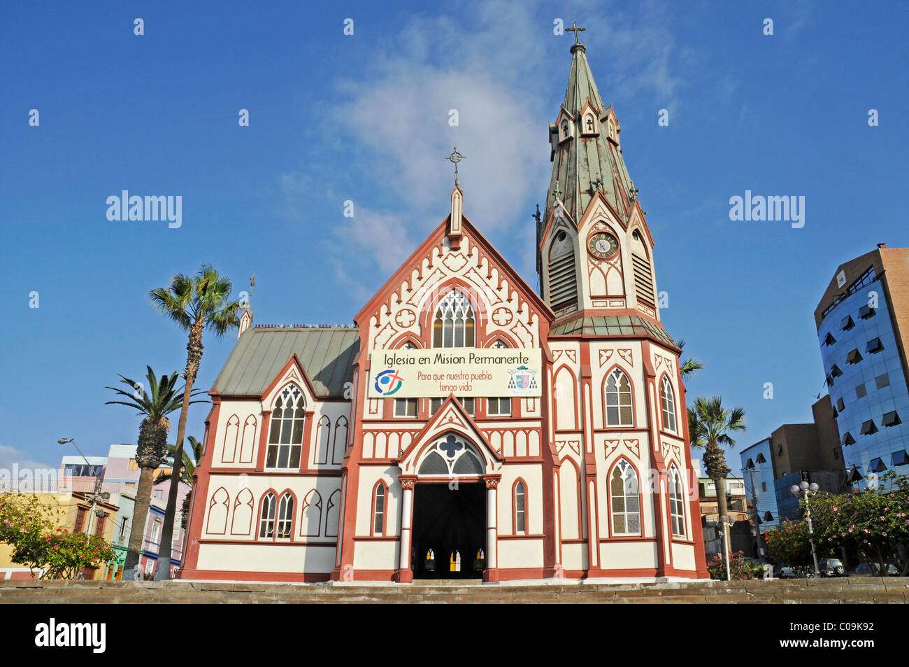 Catedral de San Marcos Kathedrale, Kirche, Architekt Gustave Eiffel, quadratische Plaza Colon, Arica, Norte Grande, Nordchile Stockfoto
