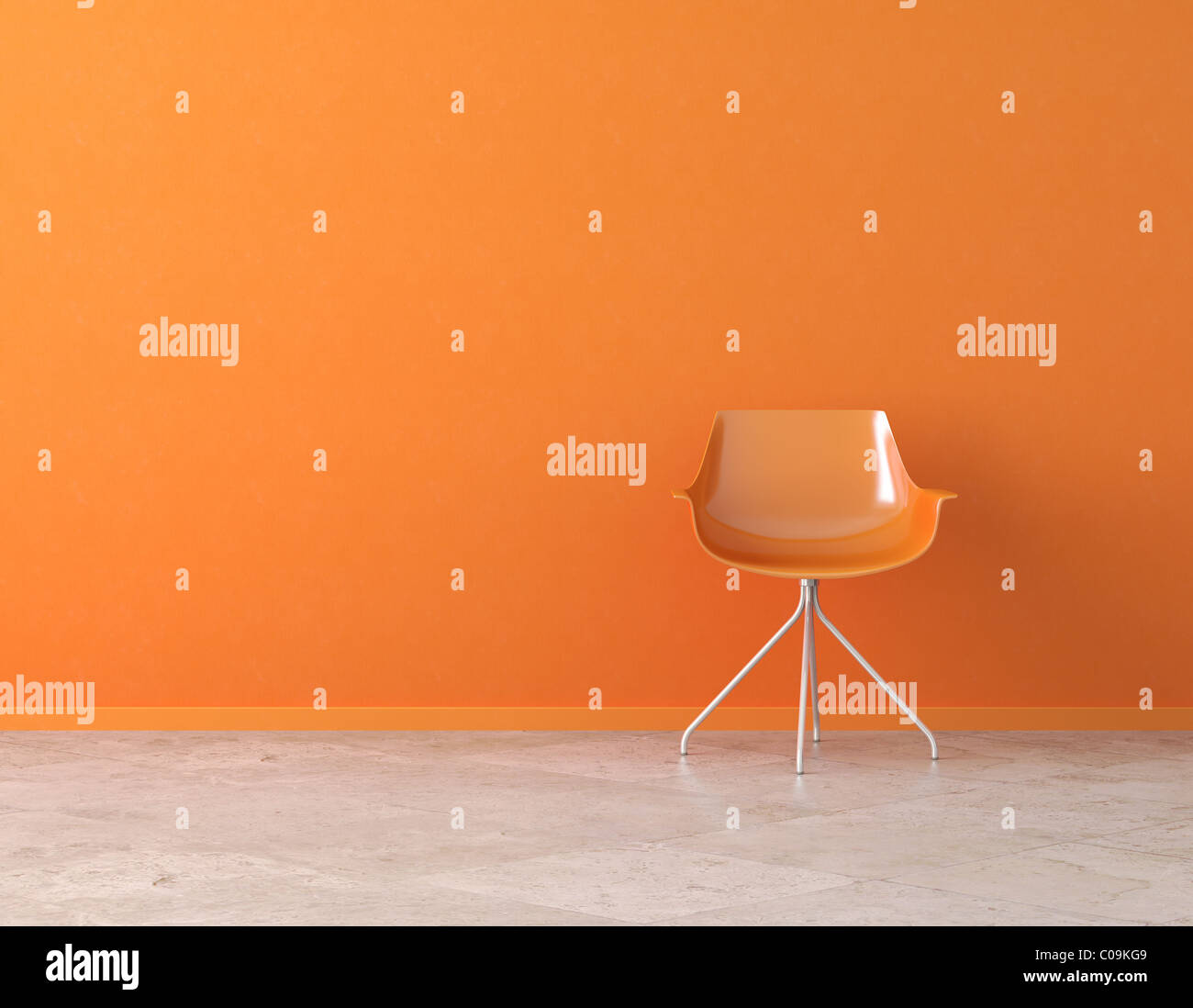 Orange, einfache Einrichtung mit Stuhl und Kopie Raum an der Wand Stockfoto