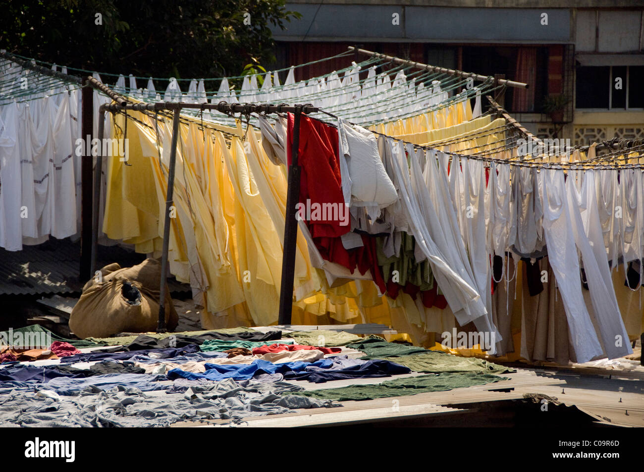 Maharashtra, Indien Mumbai (aka Bombay). Berühmte Dhobi Ghat Wäsche. Stockfoto