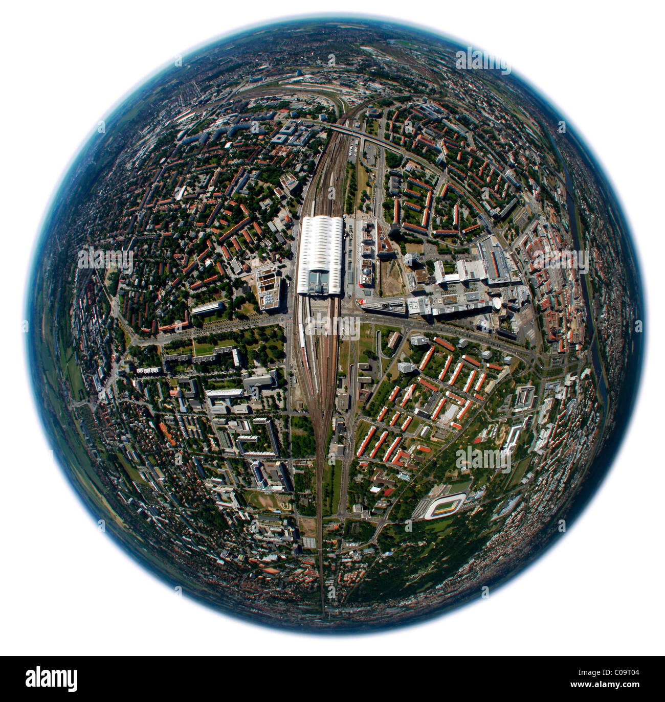 Luftaufnahme, fisheye, Dresden, Sachsen, Deutschland, Europa Stockfoto