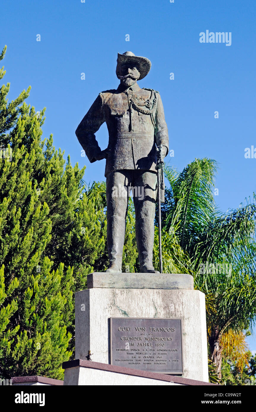 Denkmal für Kapitän Curt Karl Bruno François, offizielle Gründer der Stadt Windhoek in Deutsch Südwest-Afrika, historische Stockfoto