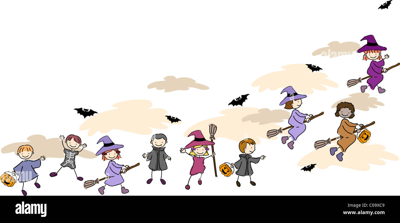 Illustration der Kinder in Halloween-Kostümen Stockfoto