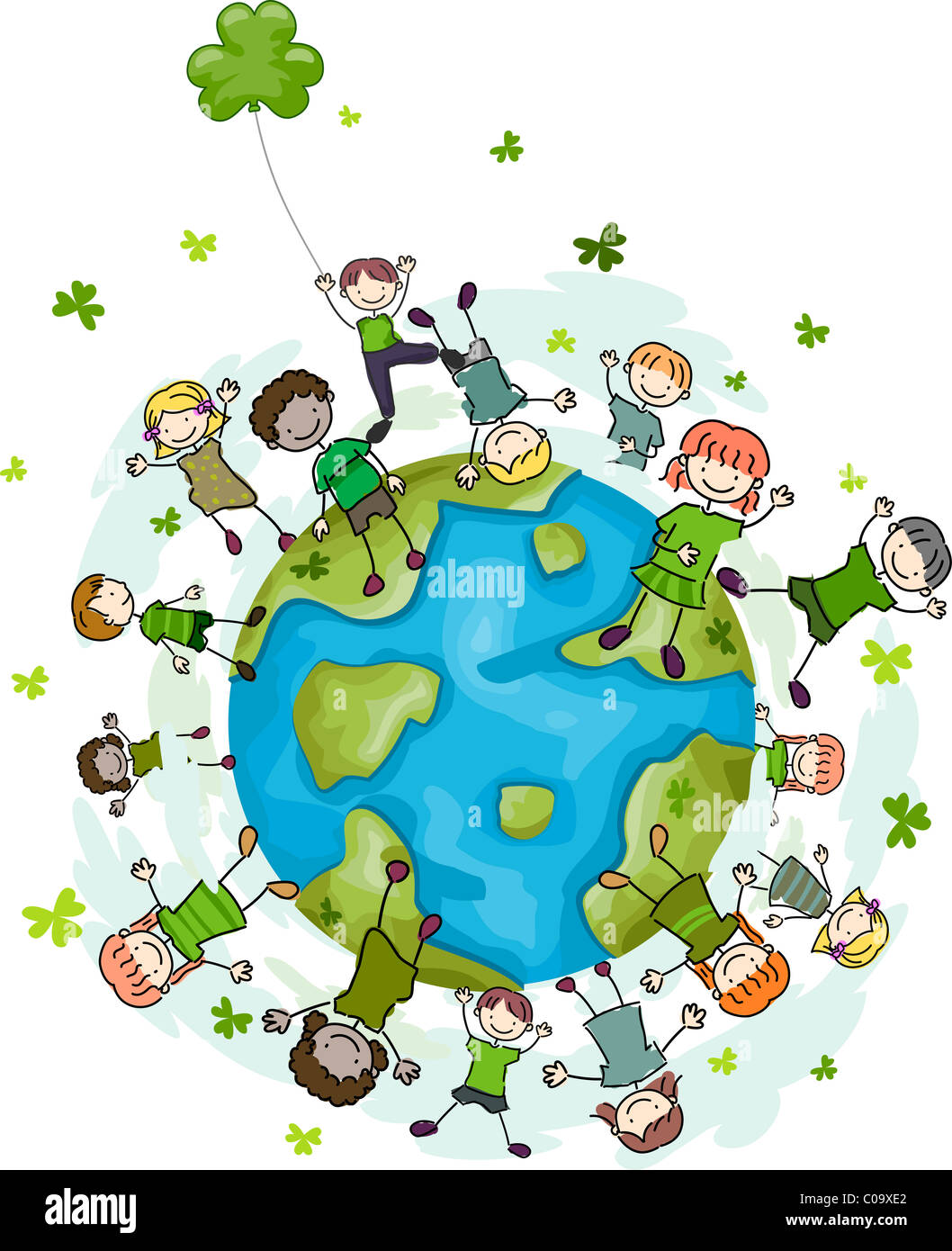 Illustration der Kleeblätter fallen auf Kinder Stockfoto