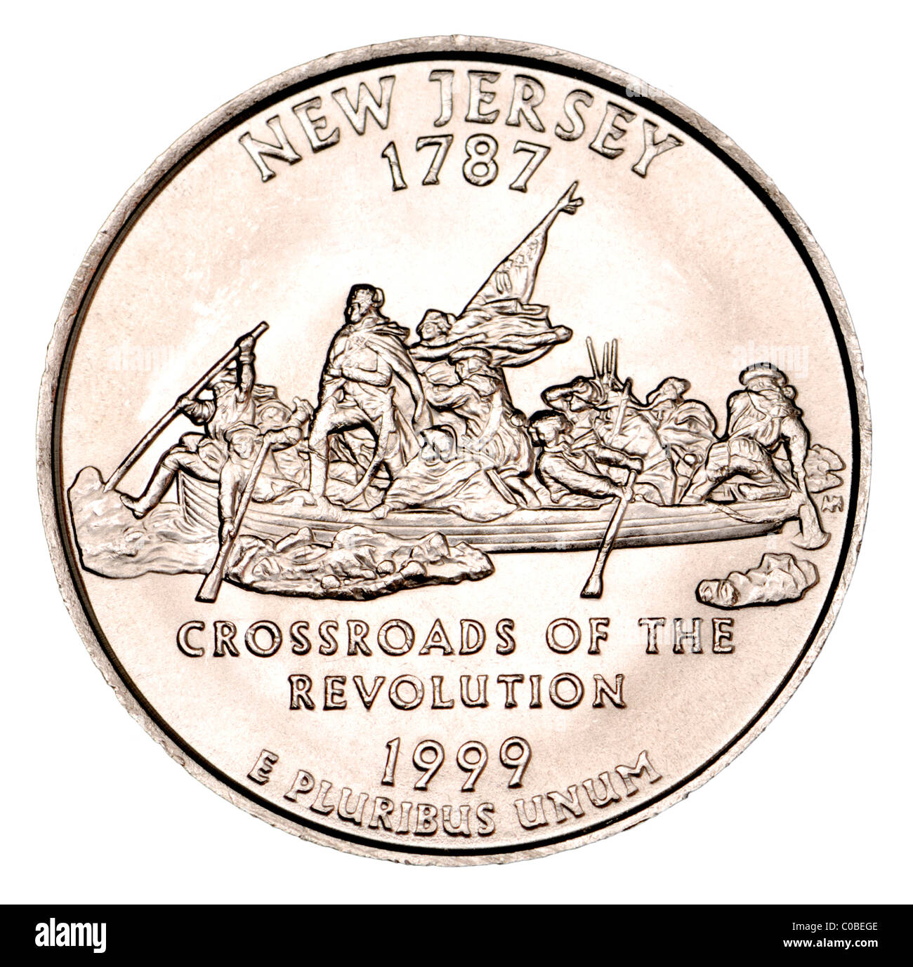 US-Quarter Dollar, New Jersey - Kreuzung der Revolution darstellen Stockfoto