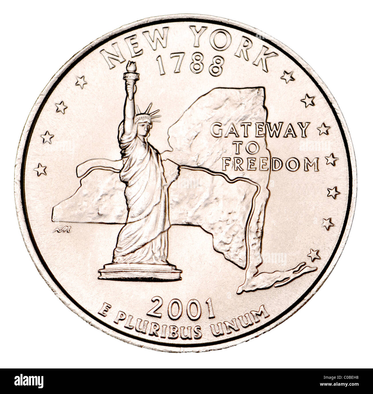 US-Quarter-Dollar Darstellung New York State - "Tor zur Freiheit" Stockfoto