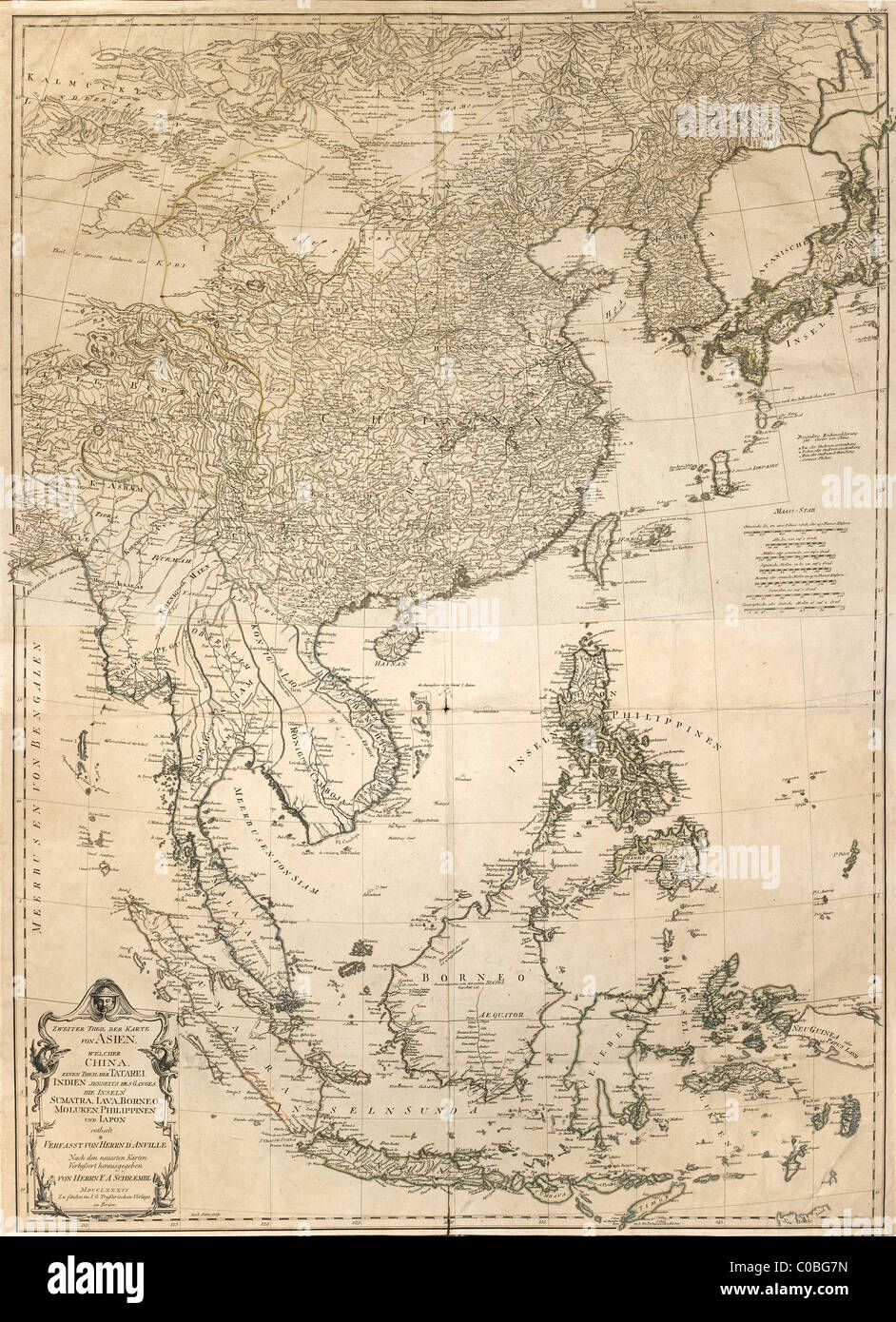 alte Karte von Ostasien von 1786 Stockfoto