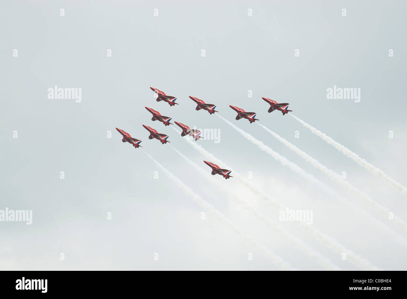 Die britische Royal Air Force Red Arrows Display Team Höchstleistungen Cosford Air Show 2010 Stockfoto