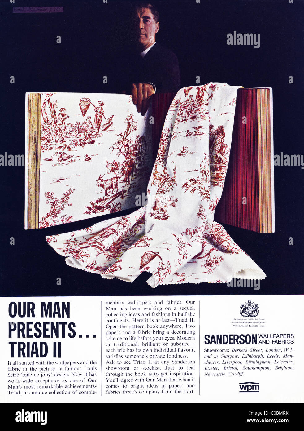 Farbe Anzeige in Englisch Magazin 3. November 1965 Für SANDERSON Tapeten und Stoffen Stockfoto