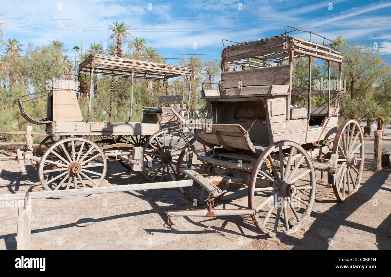 Concord Stagecoach, läuft Getriebe modifiziert für den Einsatz bei Ash Meadows, Borax Museum, Furnace Creek, Death Valley, Kalifornien, USA Stockfoto