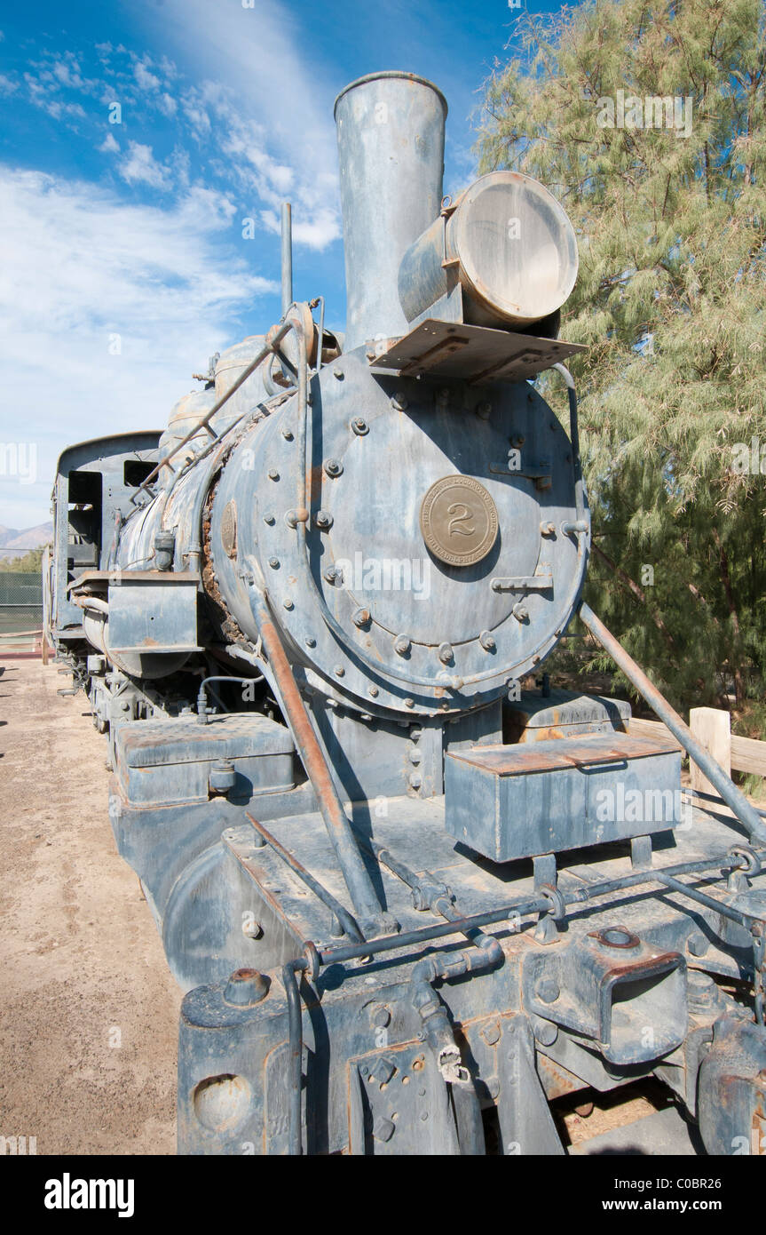 Das Öl brennt Baldwin Lokomotive 280 durchgeführt Borat Erz von den Gruben bei Ryan auf die Hauptstrecke Eisenbahn im Death Valley Kreuzung Stockfoto