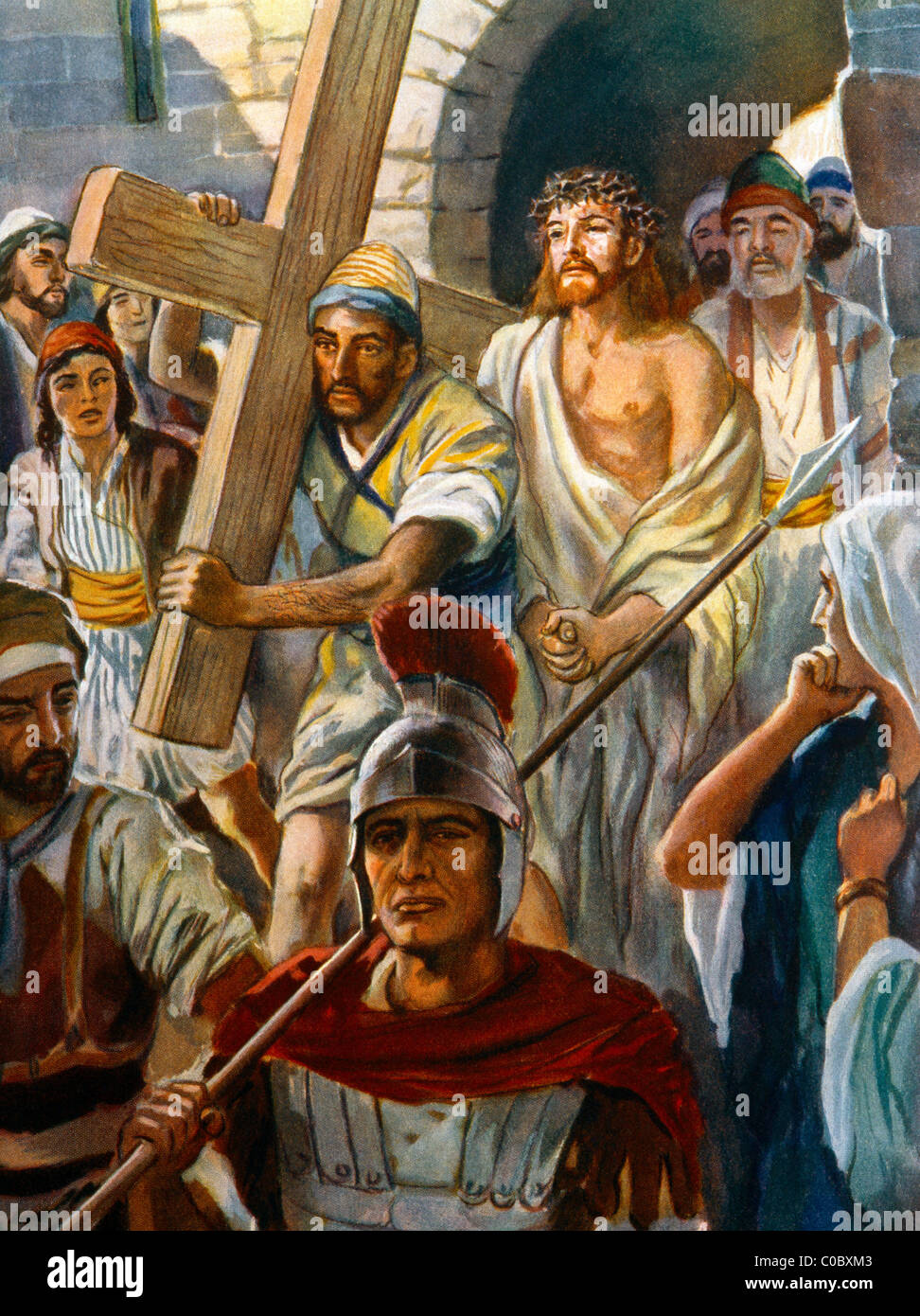 Auf dem Weg zum Kalvarienberg Simon trägt das Kreuz Bibelgeschichte tragen Gemälde von Henry Coller Stockfoto