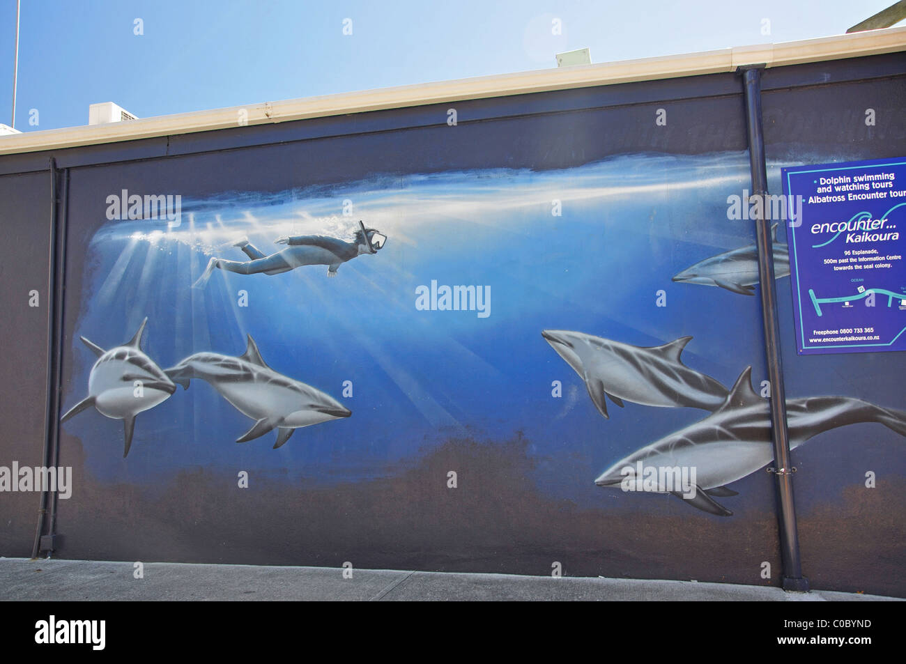 Wandgemälde, West End, Kaikoura, Region Canterbury, Südinsel, Neuseeland Stockfoto