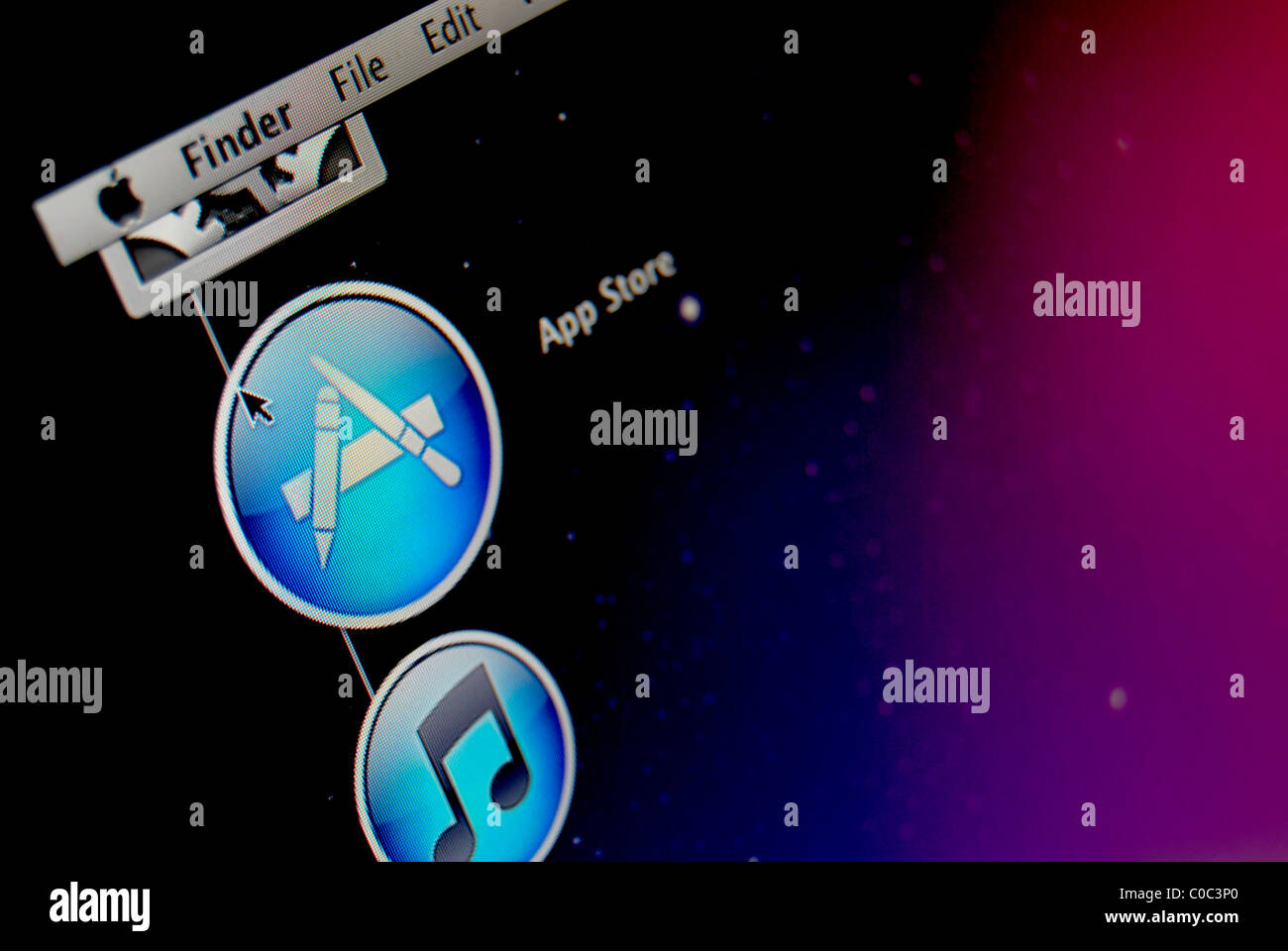 Ein Foto-Illustration der Apple App Store-Programms In das Dock ein Apple MacBook mit OSX Snow Leopard Stockfoto