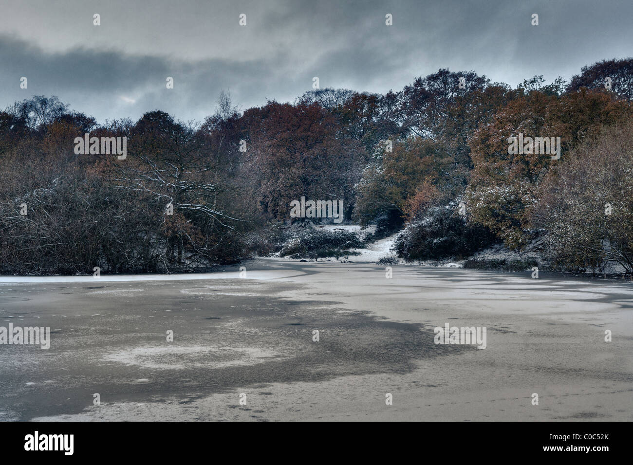 Einen verschneiten See im Osten von London Stockfoto