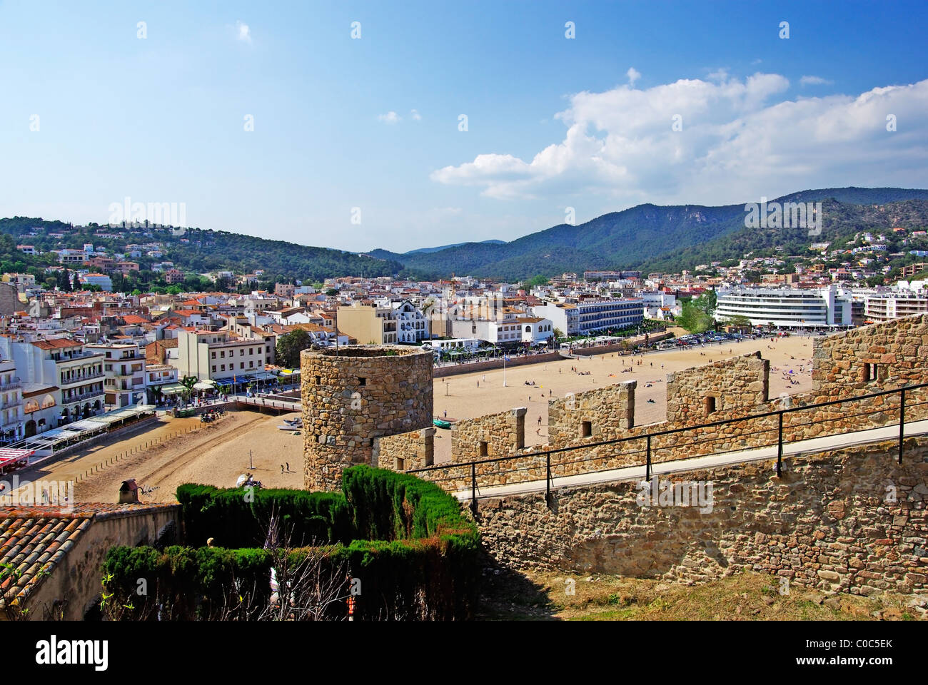 Tossa de Mar-Festung und die Stadt. Costa Brava, Spanien. Stockfoto