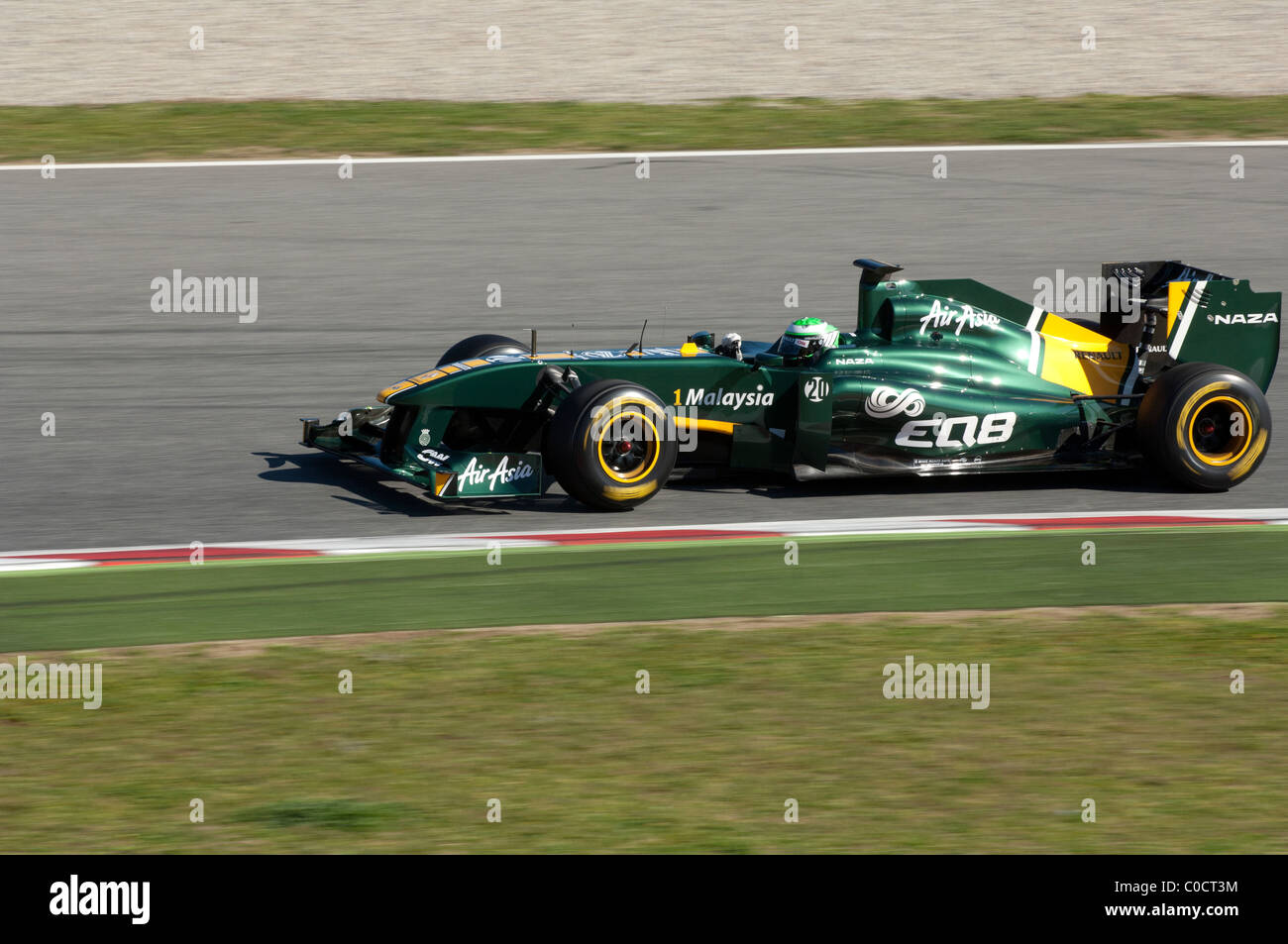 Heikki Kovalainen fährt für das Team Lotus-Team während des Tests auf dem Circuit de Catalunya 18. Februar 2011 in Barcelona Stockfoto