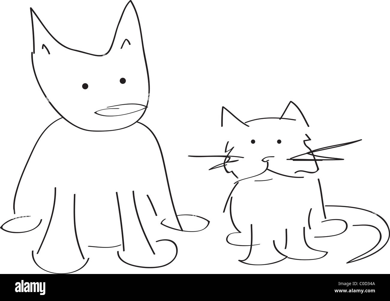 Eine Katze und Hund schauen einander, moderne Vektor cartoon Stockfoto