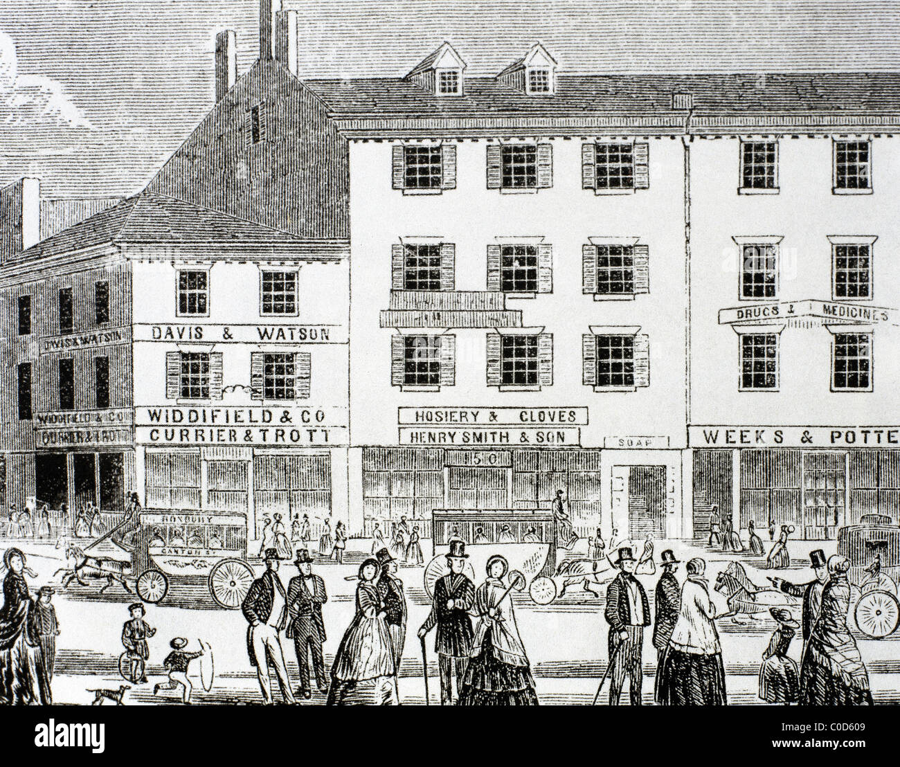 USA. Boston. Washington Street. US-Bundesstaat Massachusetts. 19. Jahrhundert-Gravur. Stockfoto