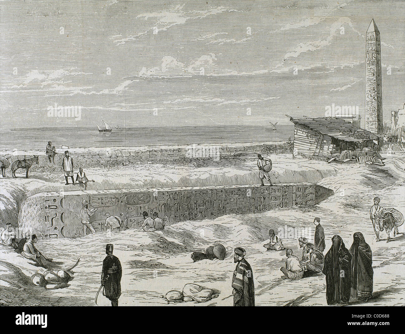 Ausgrabungen der historischen Kleopatras Nadel. Alexandria. Ägypten. Stockfoto