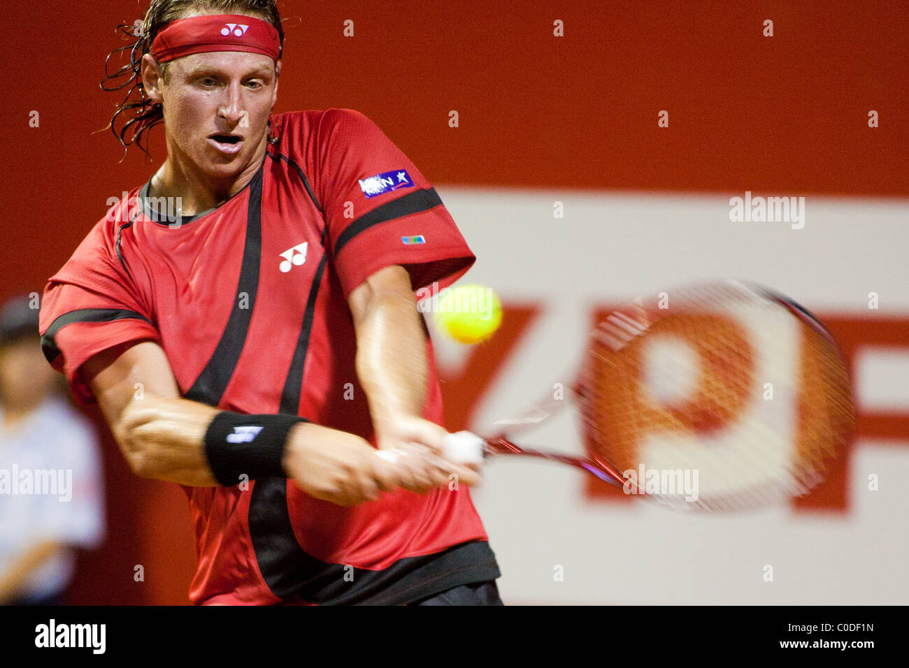 Argentinischer Tennisspieler David Nalbandian schlagen eine Rückhand schoss während ATP Buenos Aires - Copa Claro 2011 Stockfoto