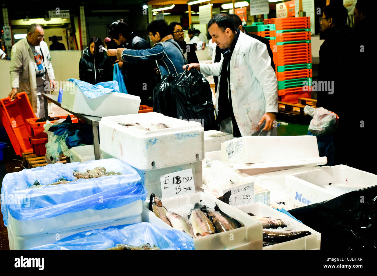 Billings Gate Fischmarkt 24.12.08 Stockfoto