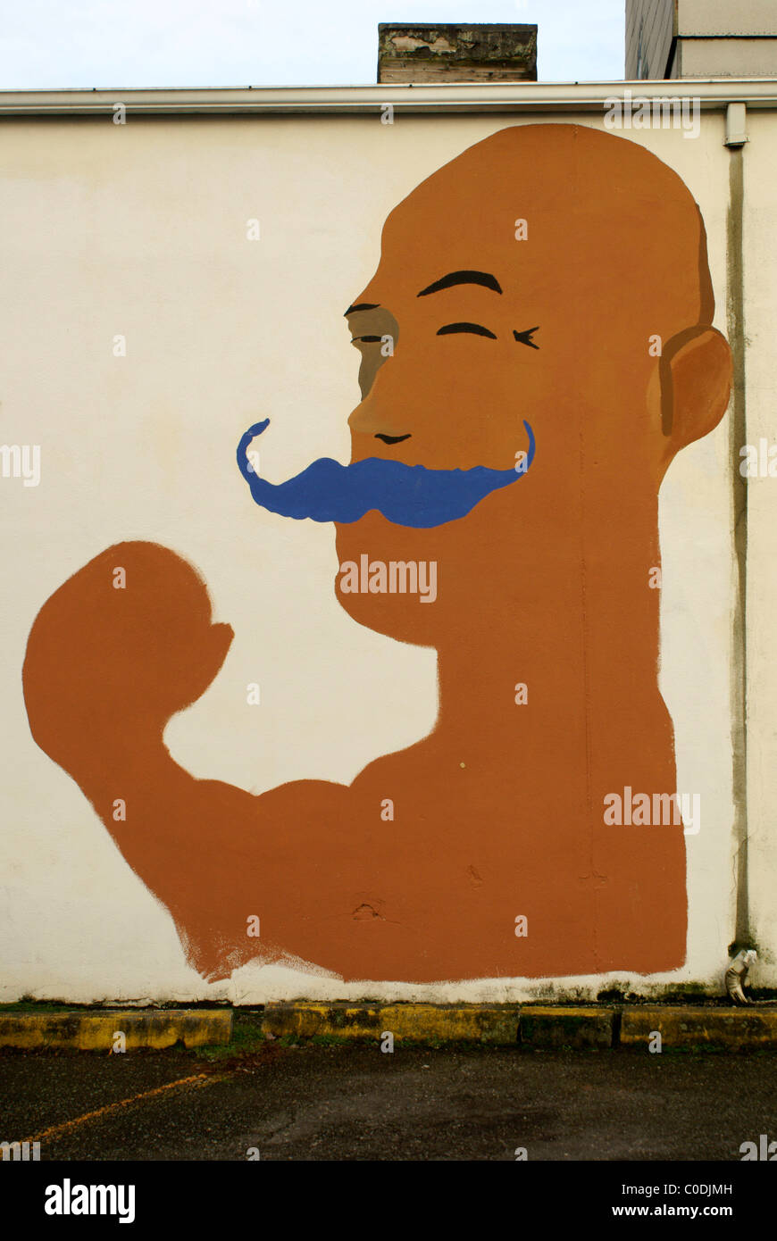 Muskelprotz Wandbild an der Wand eines Gebäudes, Bellingham, Washington State, USA Stockfoto