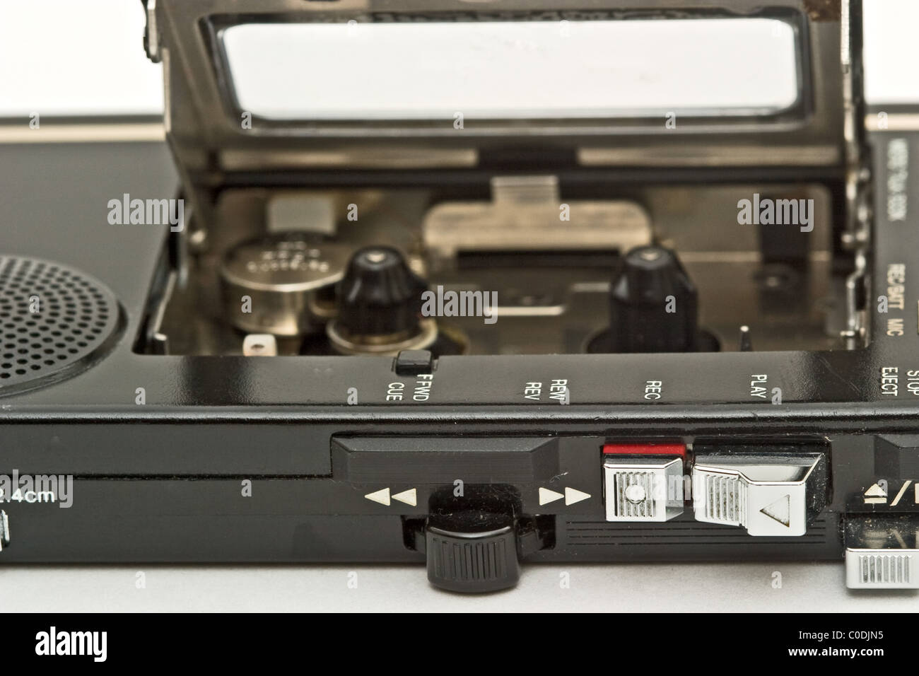 Kleine persönliche Tonbandgerät mit seiner Band Halter offen Stockfoto