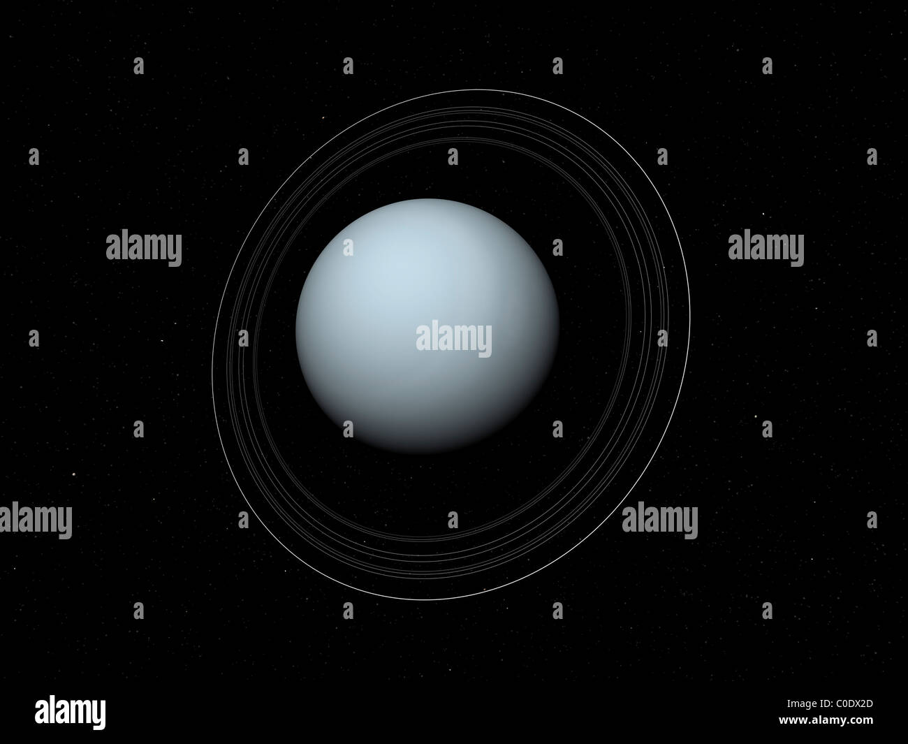 Künstlers Konzept von Uranus und seinen Ringen. Stockfoto