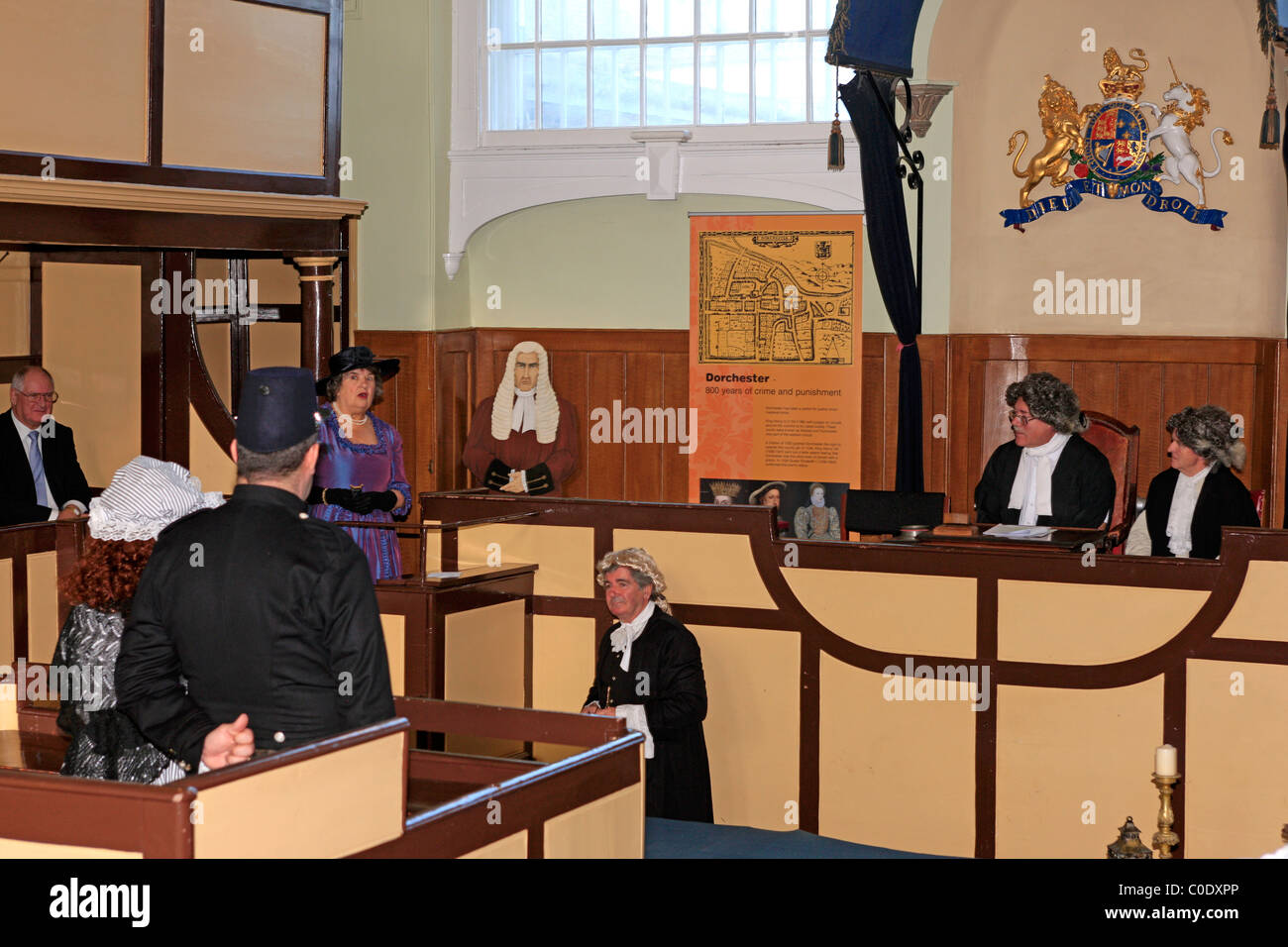 Mock Versuch am gleichen Gericht, dass Richter jeffries in Dorchester, Dorset UK Stockfoto