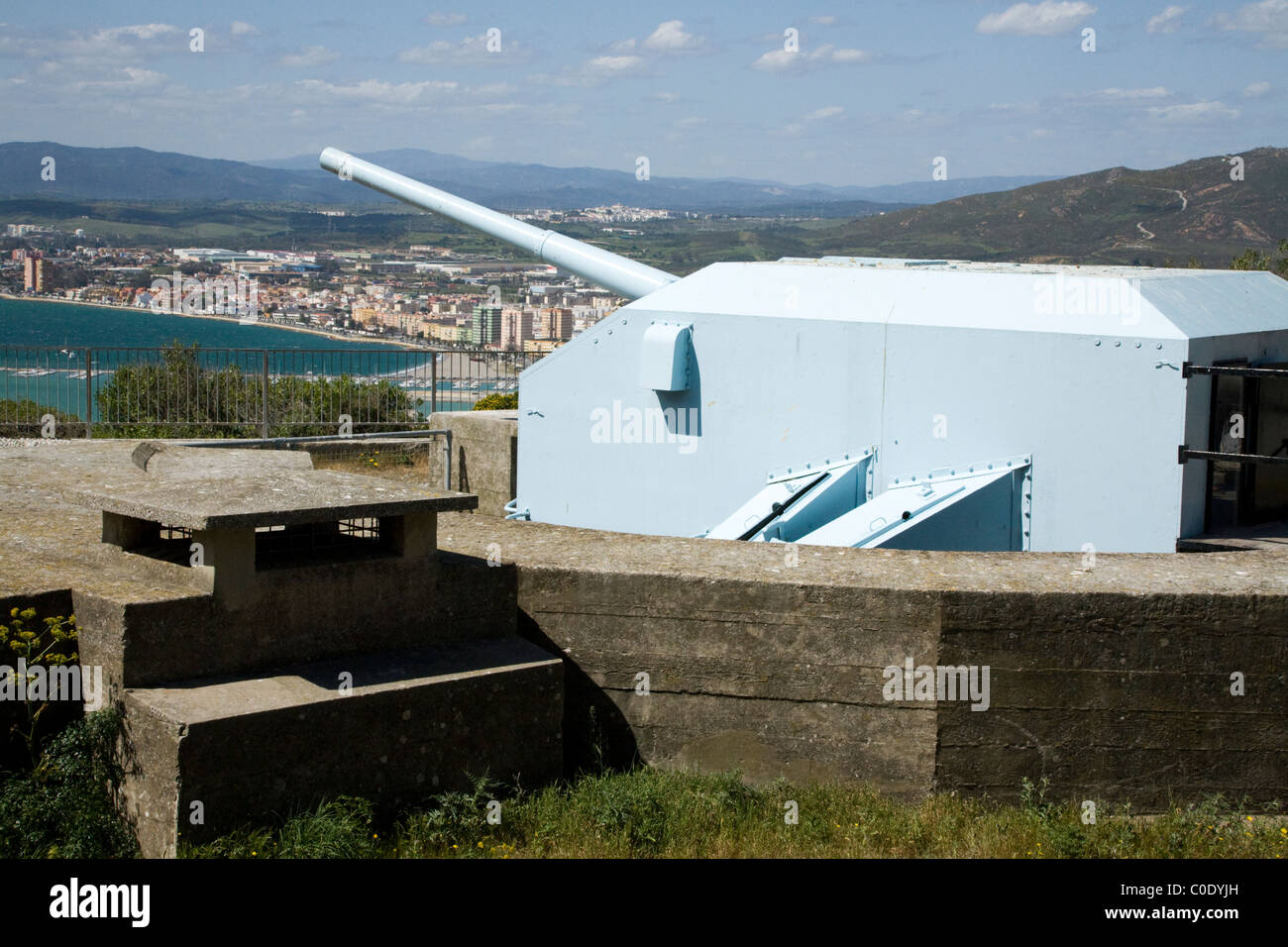 Historischen defensive britische / englische Artillerie / Kanone Kanone aus der Zeit des zweiten Weltkriegs / WW2 am Felsen von Gibraltar Stockfoto