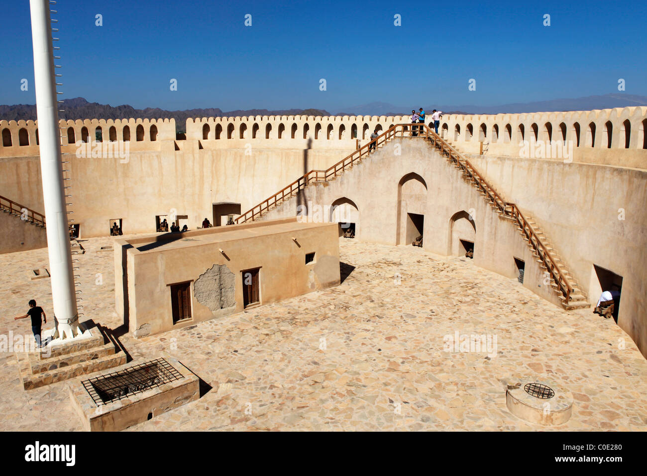 Die Gunnery Plattform in Nizwa Fort in Oman. Stockfoto