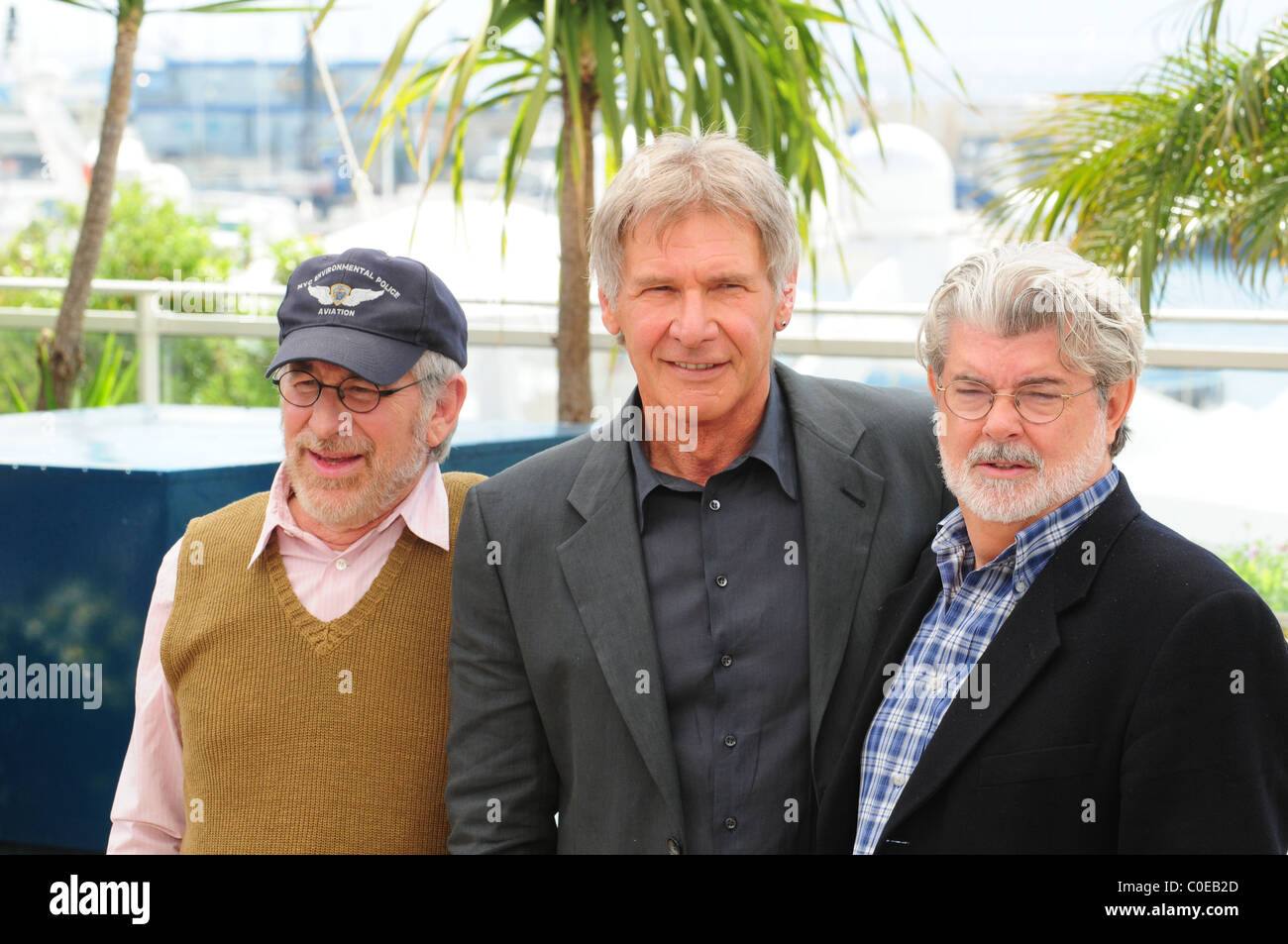 Harrison Ford und Steven Spielberg und George Lucas die 2008 Cannes Film Festival - Tag 5 "Indiana Jones 4' - Fototermin Cannes Stockfoto