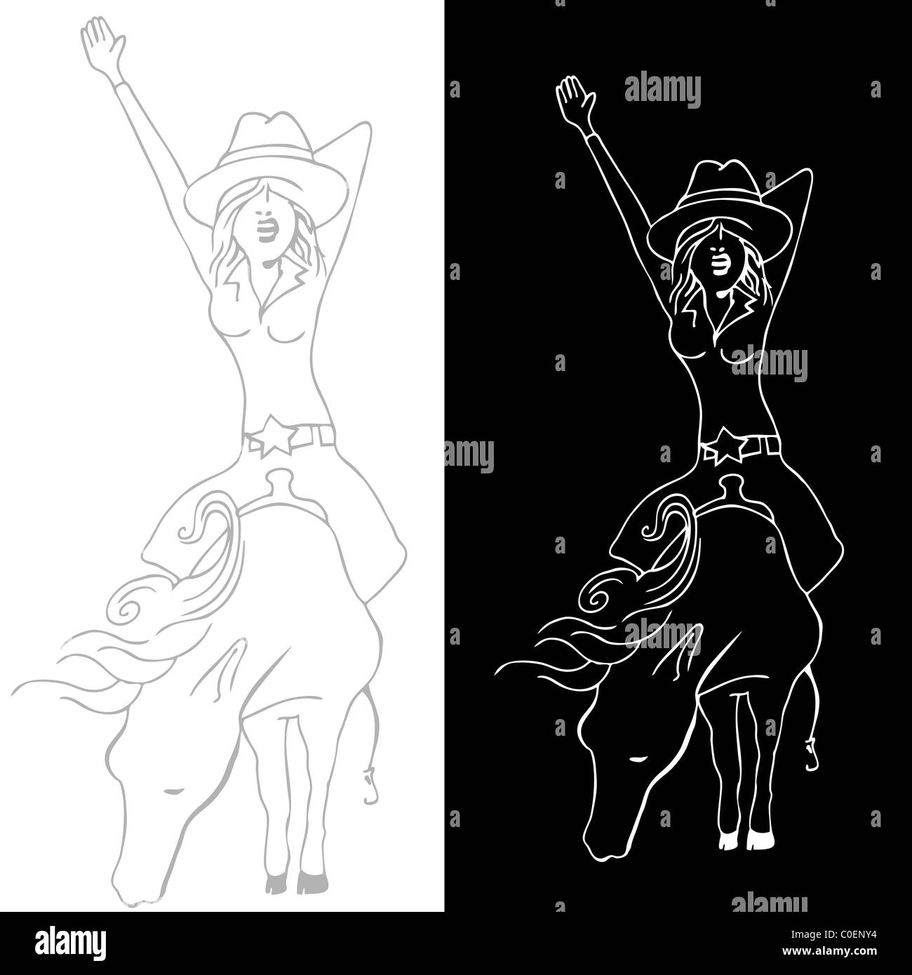 Ein Bild von einem Mädchen auf einem Pferd. Stockfoto