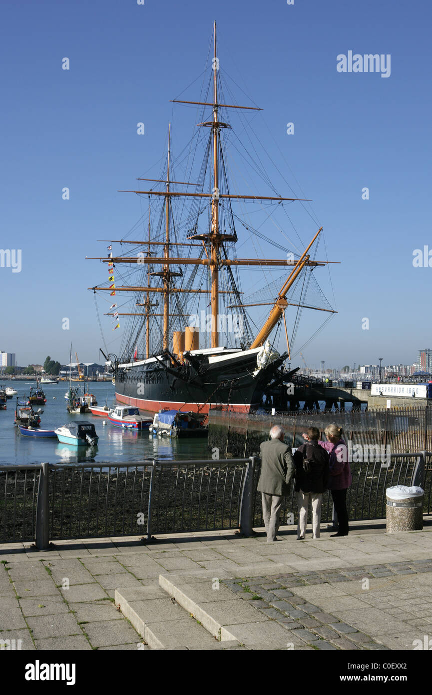 Gepanzerte Fregatte HMS Warrior, 1860 erbaut, in den Docks von Portsmouth, Hampshire UK. Stockfoto