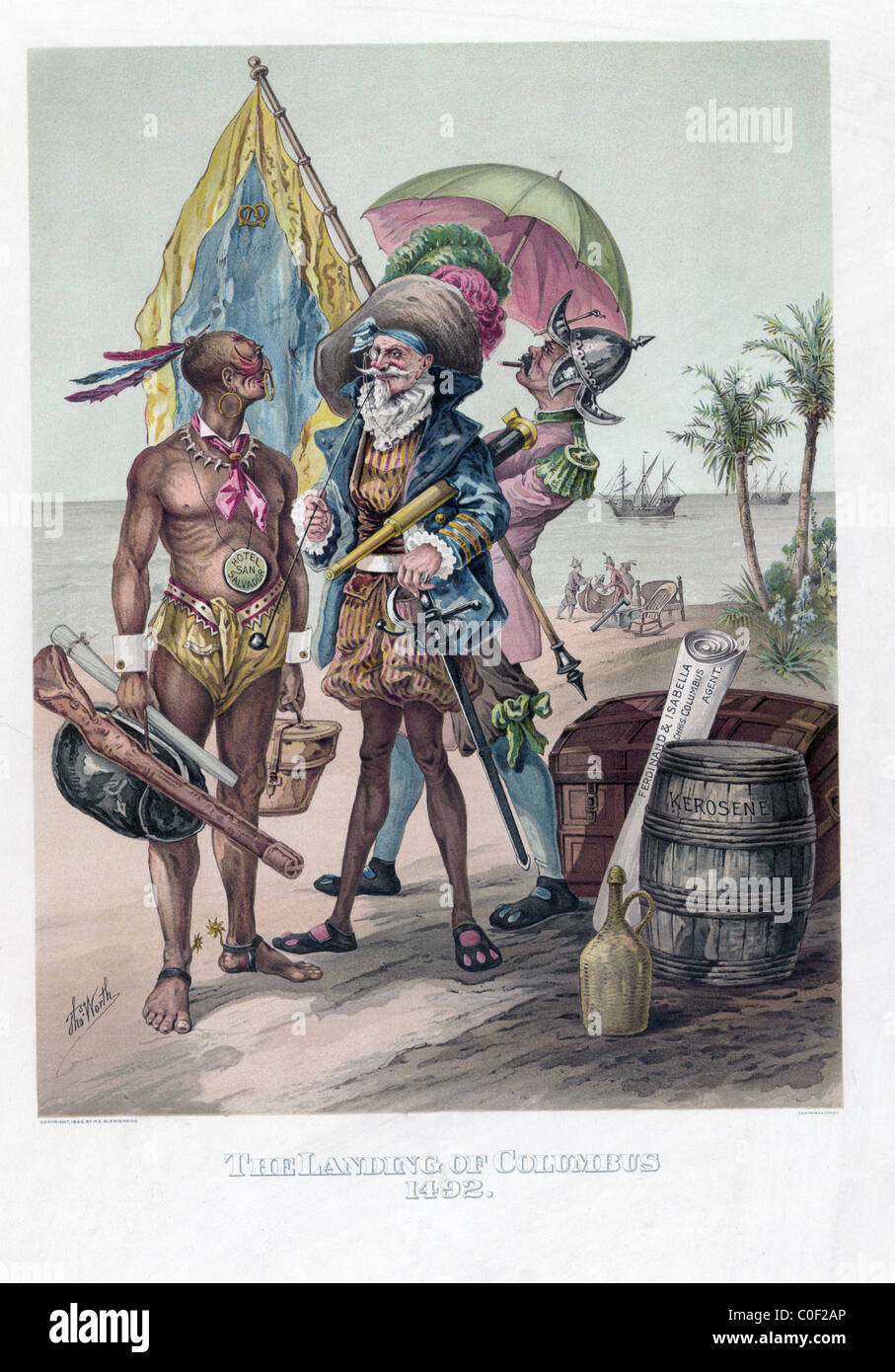 DIE LANDUNG VON COLUMBUS 1492. historischen drucken 1892 durch T.Worth Stockfoto