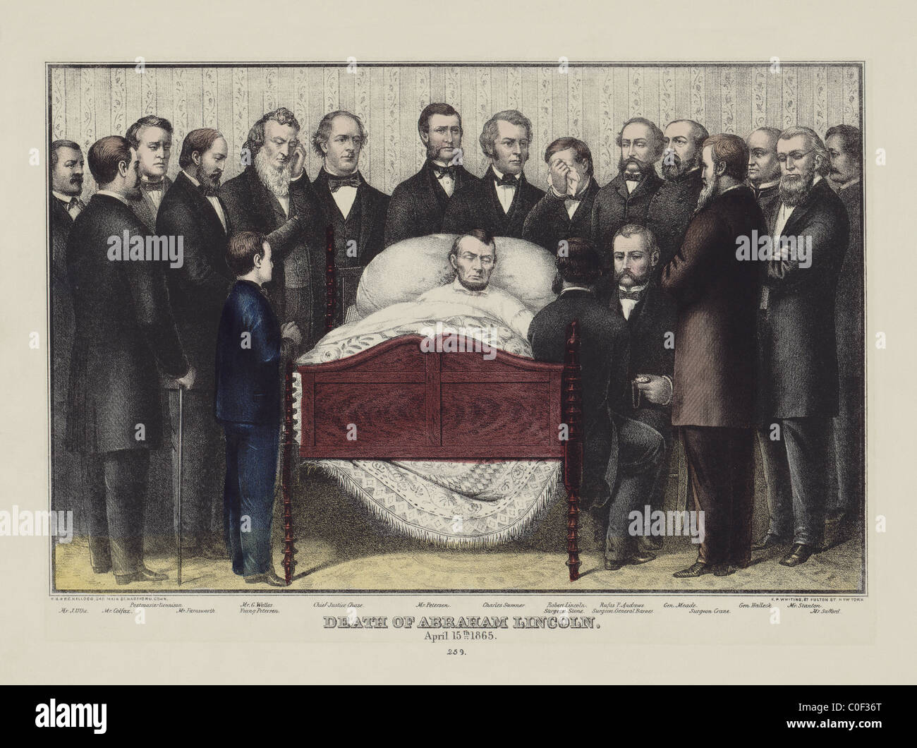 Abraham Lincoln auf dem Totenbett umgeben von großen Gruppe von Männern 15. April 1865 Stockfoto