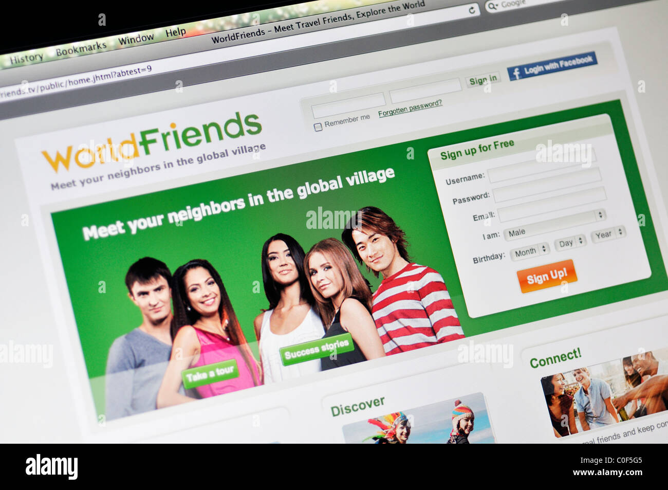 WorldFriends Website für Treffen Freunden reisen Stockfoto
