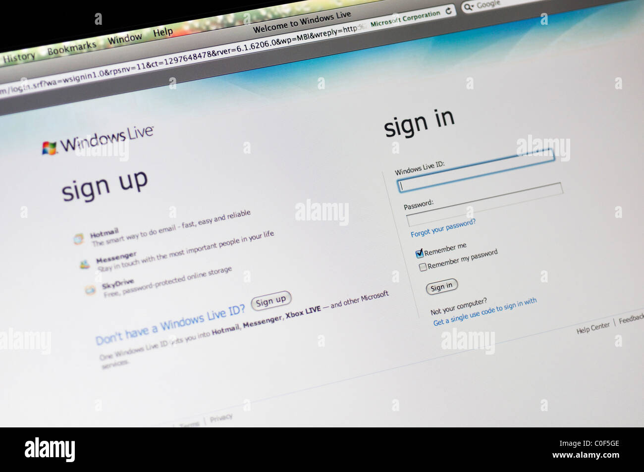 Windows Live-website Stockfoto