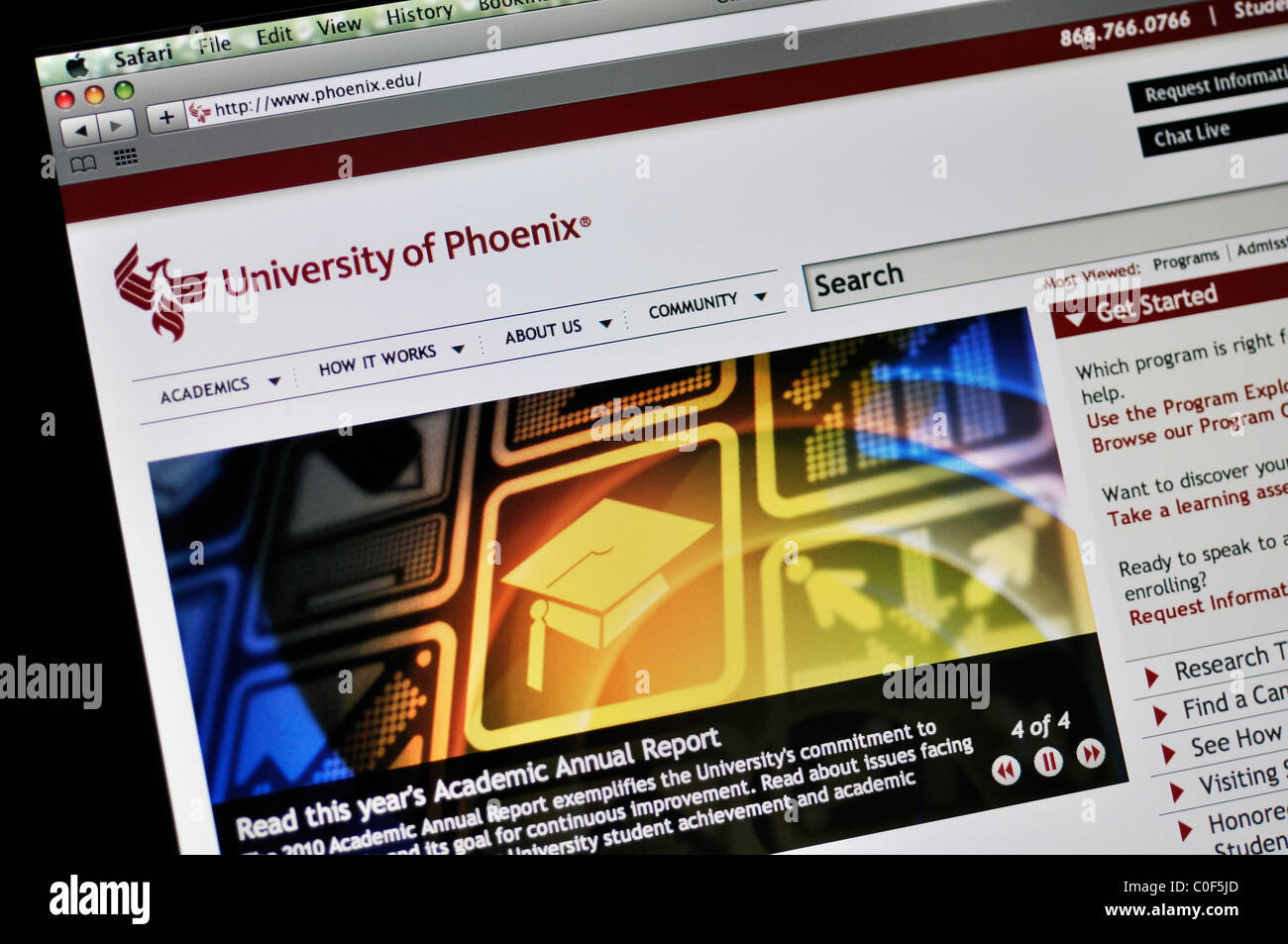 Universität von Phoenix-Webseite Stockfoto