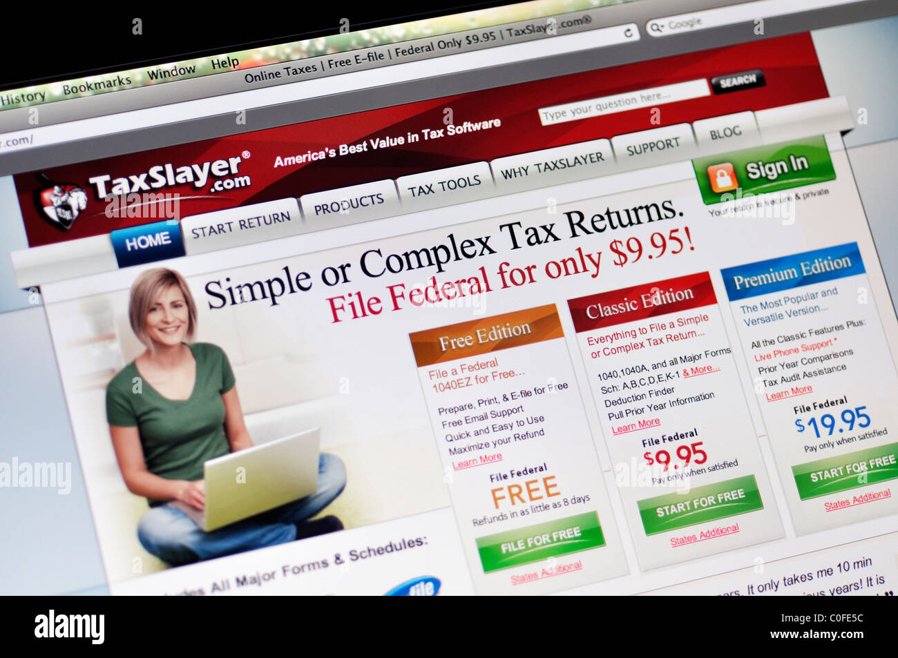 TaxSlayer - Online-Einkommensteuer-Vorbereitung-Service-website Stockfoto