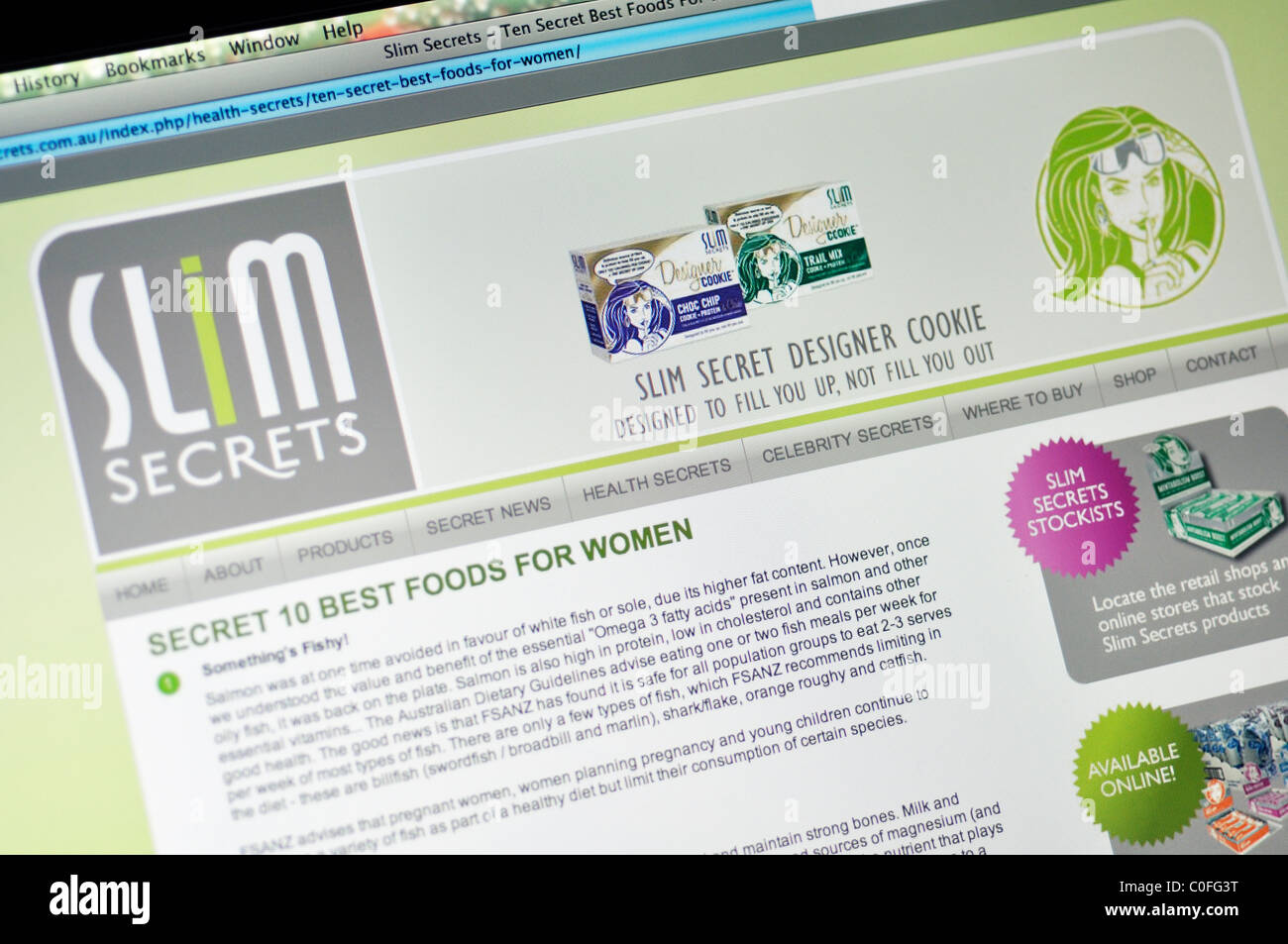 Schlanke Geheimnisse Diät Webseite Stockfoto