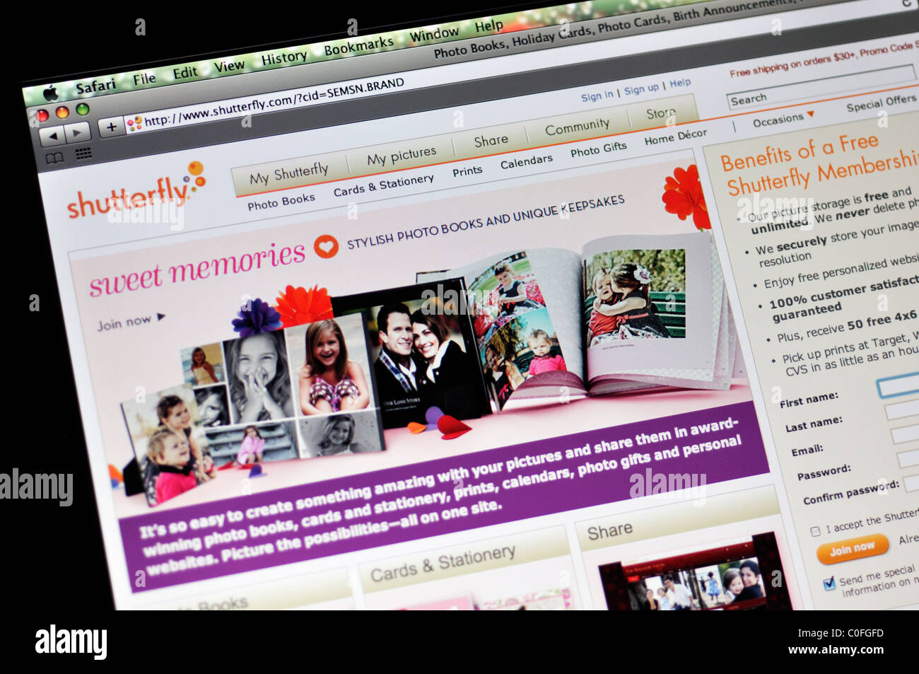 Shutterfly-Webseite Stockfoto
